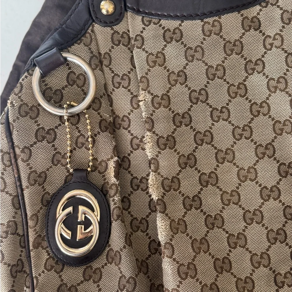 Gucci Beige and Brown GG Canvas Tote with Dark Brown Leather Trim
